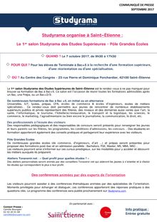 Studyrama organise le 1er salon des Études Supérieures à Saint-Étienne le 7 octobre