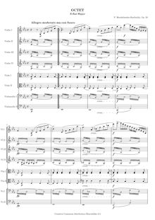 Partition complète, Octet pour cordes en E♭, Op.20, E♭ major, Mendelssohn, Felix