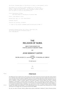 The Religion of Numa - And Other Essays on the Religion of Ancient Rome
