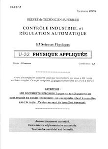 Physique appliquée 2009 BTS Contrôle industriel et régulation automatique