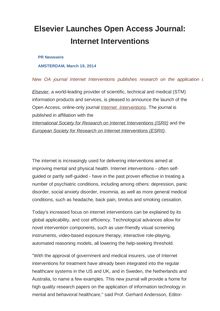 Elsevier Launches Open Access Journal: Internet Interventions