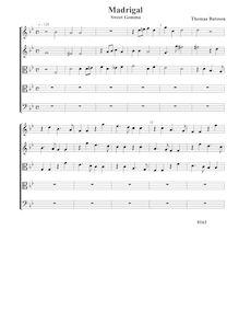 Partition Sweet Gemma - partition complète (Tr Tr T T B), pour First Set of anglais Madrigales to 3, 4, 5 et 6 voix