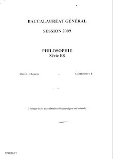 Sujet du bac ES 2009: Philosophie