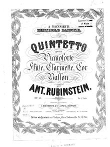 Partition de piano, quintette pour Piano et vents, Quintetto pour pianoforte, flute, clarinette, cor et basson, op. 55.