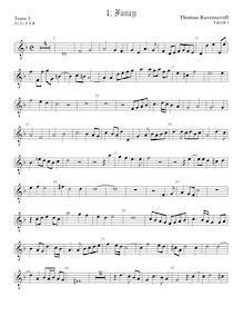 Partition ténor viole de gambe 1, octave aigu clef, fantaisies pour 5 violes de gambe par Thomas Ravenscroft par Thomas Ravenscroft