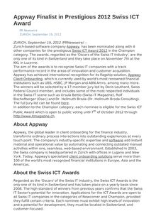 Appway Finalist in Prestigious 2012 Swiss ICT Award