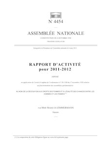 Rapport d activité pour 2011-2012 déposé (...) au nom de la délégation aux droits des femmes et à l égalité des chances entre les hommes et les femmes