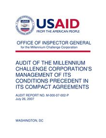 AUDIT OF THE MILLENNIUM CHALLENGE CORPORATION’S MANAGEMENT OF ITS CONDITIONS PRECEDENT IN ITS COMPACT