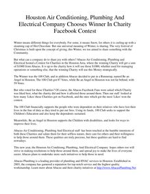 Houston Air Conditioning, Plumbing And Electrical Company Chooses Winner In Charity Facebook Contest 