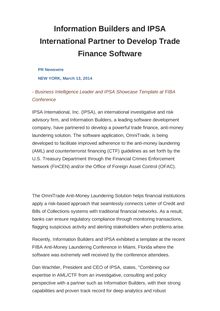 Information Builders and IPSA International Partner to Develop Trade Finance Software