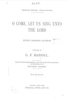 Partition complète, O Come, Let Us Sing unto pour Lord (Chandos Anthem No.8)