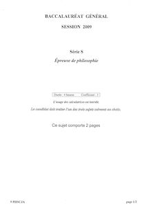 Sujet du bac S 2009: Philosophie