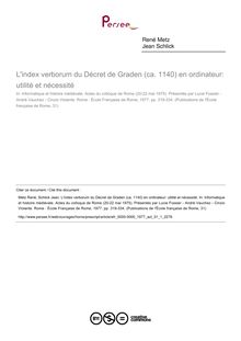 L index verborum du Décret de Graden (ca. 1140) en ordinateur: utilité et nécessité - article ; n°1 ; vol.31, pg 319-334