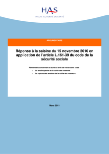 Avis de la HAS sur les référentiels concernant la durée d’arrêt de travail  saisine du 15 novembre 2010