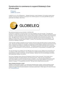 Construction to commence to expand Globeleq s Cote d Ivoire plant