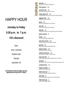 menu happy hour