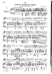Partition complète, transposition pour low voix, Lied des gefangenen Jägers, D.843 (Op.52 No.7)