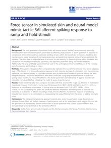 Force sensor in simulated skin and neural model mimic tactile SAI afferent spiking response to ramp and hold stimuli