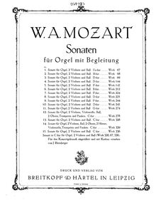 Partition complète, église Sonata No.3, D major, Mozart, Wolfgang Amadeus
