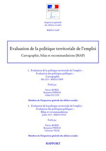 Evaluation de la politique territoriale de l emploi -  Cartographie, bilan et recommandations (MAP)