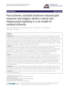 Post-ischemic estradiol treatment reduced glial response and triggers distinct cortical and hippocampal signaling in a rat model of cerebral ischemia