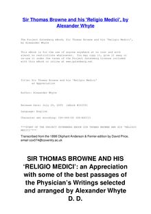 Sir Thomas Browne and his  Religio Medici  - an Appreciation