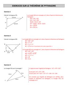 Exercices de calcul sur Pythagore