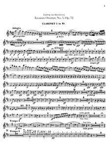 Partition clarinette 1, 2 (B♭), Leonora Overture No. 3, C major