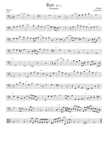Partition Bass1 viole de gambe, clef en basse et en alto, duos pour violes de gambe