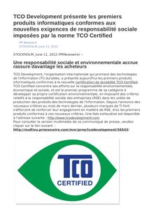 TCO Development présente les premiers produits informatiques conformes aux nouvelles exigences de responsabilité sociale imposées par la norme TCO Certified
