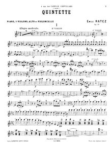 Partition violon 1, Piano quintette, Op.31, B flat major, Ratez, Emile Pierre
