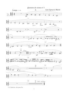 Partition cor, Quinteto de viento No.1, Marín García, Luis Ignacio par Luis Ignacio Marín García