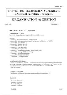 Btsasssec 2002 organisation et gestion