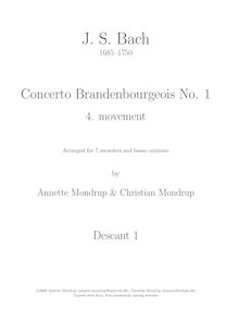 Partition Descant enregistrement  1, Brandenburg Concerto No.1, F major par Johann Sebastian Bach
