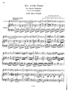 Partition Piano et violon Score, Fantaisie sur des motifs de l opéra  La Dame blanche , Op.135