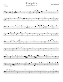 Partition viole de basse, basse clef, madrigaux pour 4 voix, Marenzio, Luca
