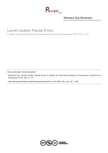 Laurent Joubert, Popular Errors  ; n°1 ; vol.32, pg 121-121