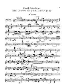 Partition violons II, Deuxième Concerto pour Piano et Orchestre, Op.22