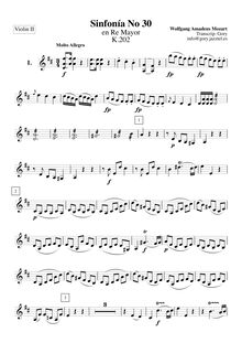 Partition violons II, Symphony No.30, D major, Mozart, Wolfgang Amadeus