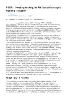 PEER 1 Hosting to Acquire UK-based Managed Hosting Provider