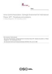 Arms Control Association. Carnegie Endowment for International Peace. NPT : Paradoxes and problems  ; n°2 ; vol.40, pg 210-212