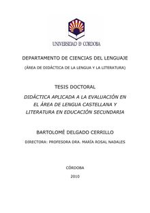 Didáctica aplicada a la evaluación en el área de lengua castellana y literatura en educación secundaria