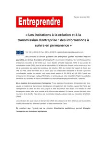 « Les incitations à la création et à la transmission d entreprise : des informations à suivre en permanence »