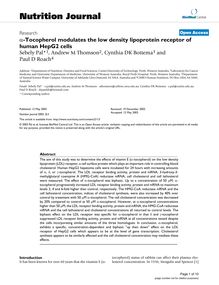 α-Tocopherol modulates the low density lipoprotein receptor of human HepG2 cells