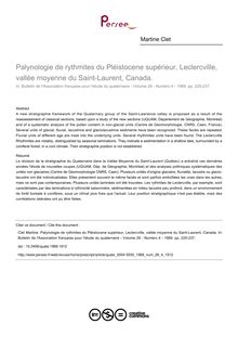 Palynologie de rythmites du Pléistocene supérieur, Leclercville, vallée moyenne du Saint-Laurent, Canada. - article ; n°4 ; vol.26, pg 225-237