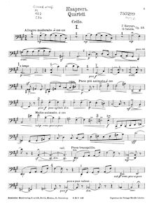Partition violoncelle, corde quatuor, Op.23, F♯ minor, Catoire, Georgy