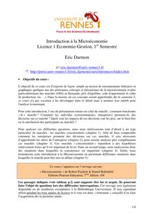 Introduction à la Microéconomie Licence 1 Economie-Gestion, 1 ...