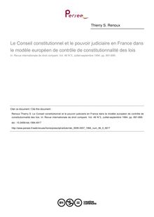 Le Conseil constitutionnel et le pouvoir judiciaire en France dans le modèle européen de contrôle de constitutionnalité des lois - article ; n°3 ; vol.46, pg 891-899