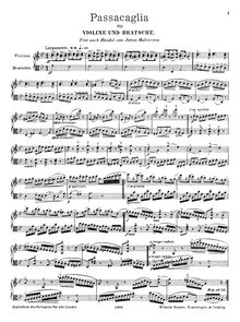 Partition complète, Passacaglia pour violon et viole de gambe, after G.F Handel Passcaglia from Suite No. 7 in G minor for Harpsichord