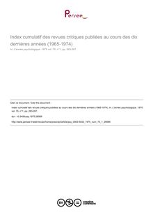 Index cumulatif des revues critiques publiées au cours des dix dernières années (1965-1974) - article ; n°1 ; vol.75, pg 263-267